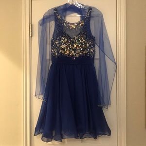 Blue bejeweled formal dress